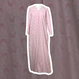 Vintage Adonna Pink Floral Coquette Nightgown Smocked Fleece Housecoat M *READ